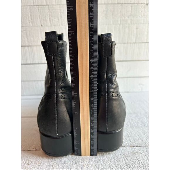 Goth Punk Chunky Lug Sole Brogue Chelsea Boots Black Leather Wingtip - Picture 4 of 9